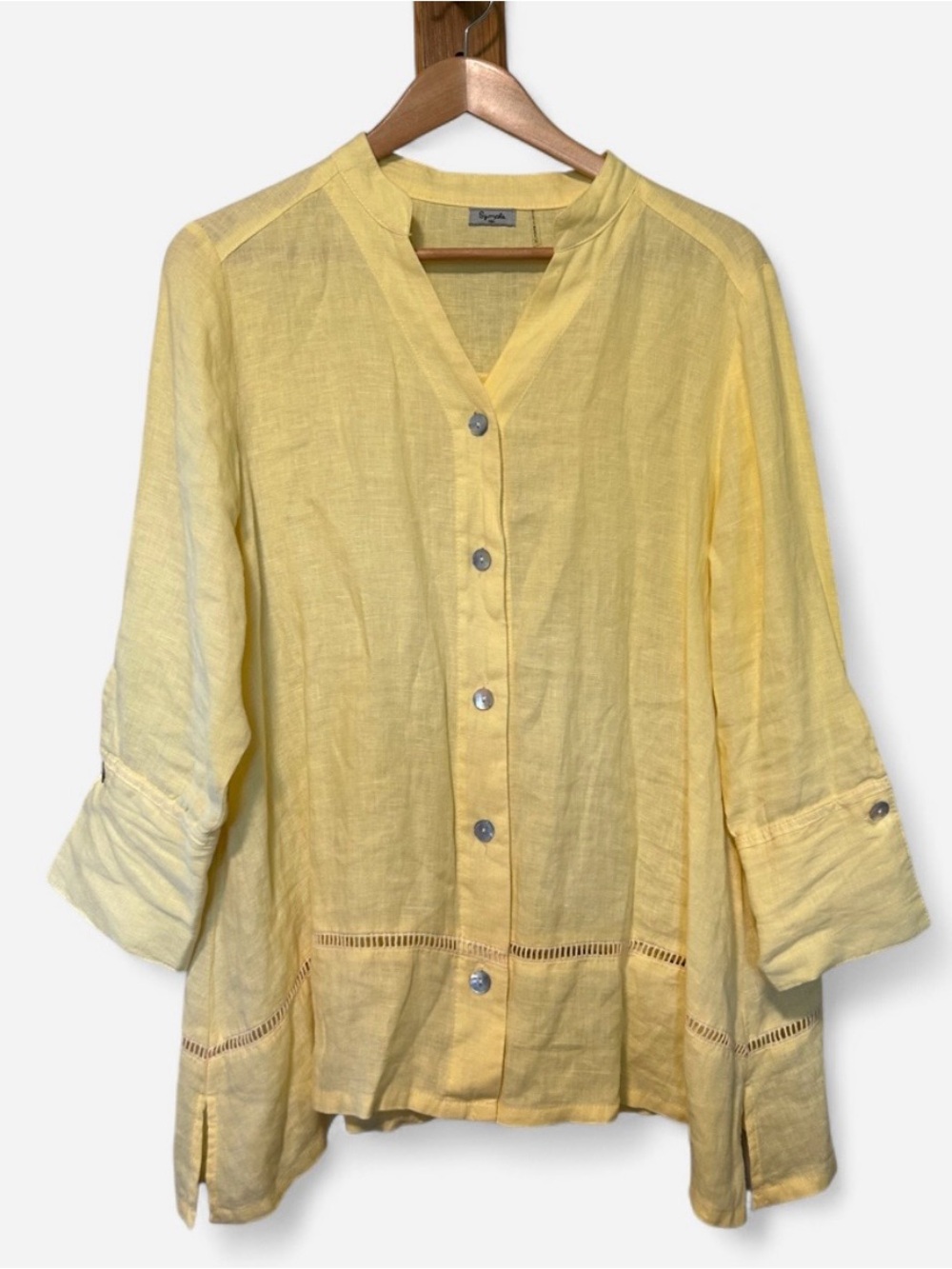 Women’s Yellow Linen Button-Down Tunic Shirt